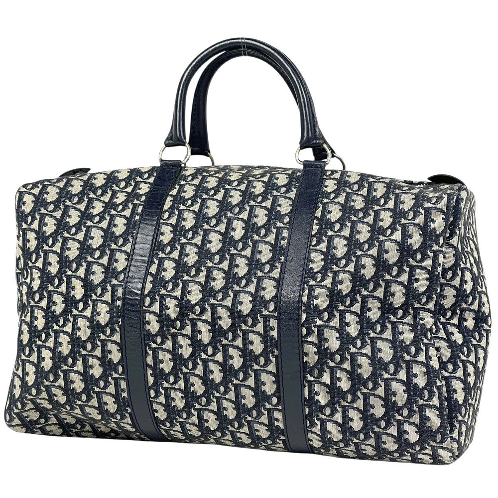 Christian Dior Trotter Handbag Boston Bag Canvas Navy Blue